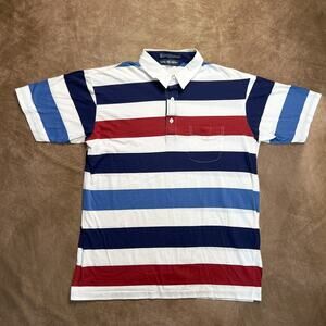 Van Heusen Vintage Striped Polo Shirt Red White Blue Short Sleeve Men's XL  90s